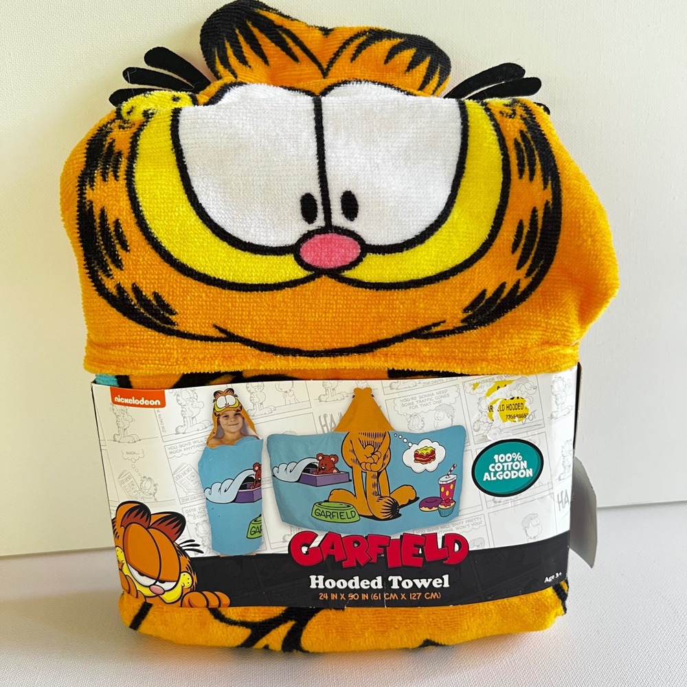 Nickelodeon Garfield Hooded Towel Kids 100% Cotton 24x50 Orange Cat New